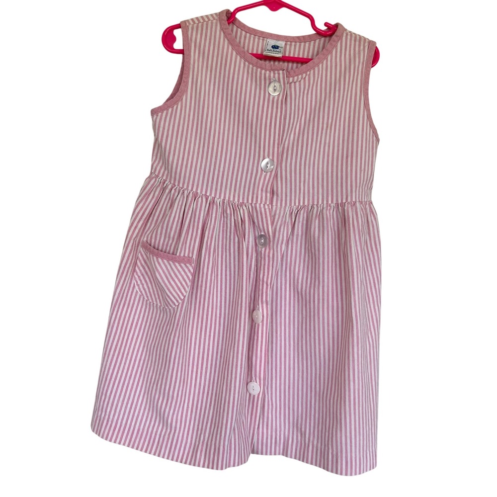 Ruth Scharf Striped Dress Girls 6X Pink Vintage Button Front Sleeveless USA - Picture 7 of 7